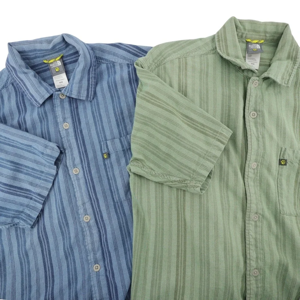 The North Face Lot of 2 A5 Series Mens M Short Sleeve Striped‎ Button Up Shirt